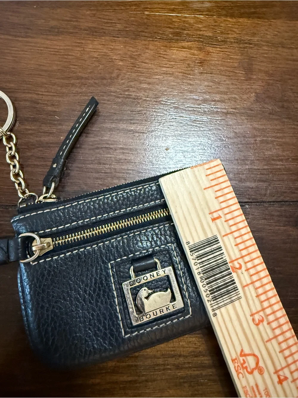 Dooney & Bourke Dark Brown Pebbled Leather Wristlet with Gold Hardware
